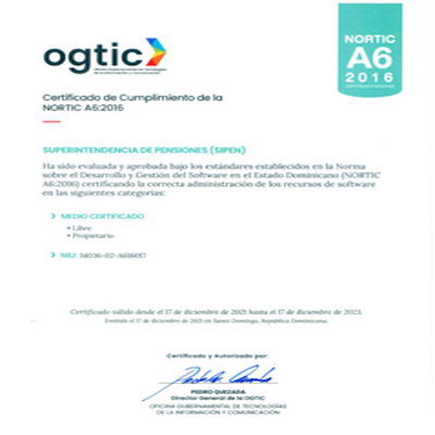 SIPEN recibe la certificación NORTIC A6:2016